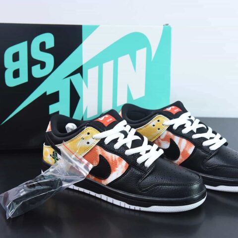 Nike SB Dunk Low Pro Leather"Raygun Tie-Dye"扣篮系列低帮休闲运动滑板板鞋“黑黄橙扎染外星人”货号：BQ6832-001