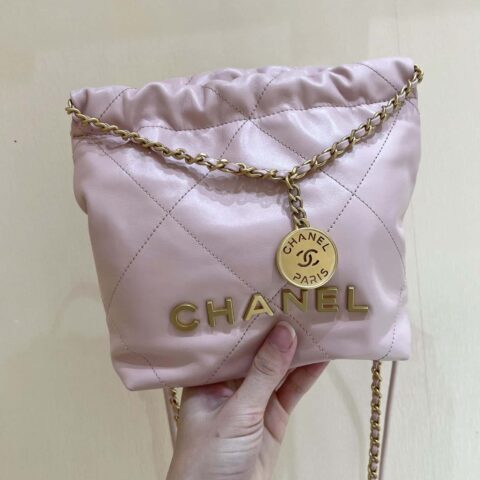 CHANEL 23S 春夏系列 mini 22 bag AS3980粉色/金扣