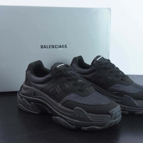 巴黎世家Balenciaga  Triple S Mule Low Sneaker"Black/White"“丝绸布黑LOGO”524039 W1F3 0102