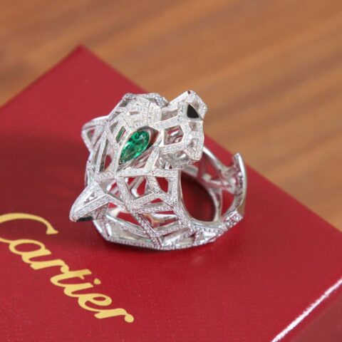 新款☑️卡地亚Cartier丛林系列 镂空满钻虎头戒指