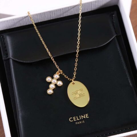 ❗️新品❗️ ☀️新款☑️ Celine瑟琳珍珠十字架椭圆长项链 可双层佩戴