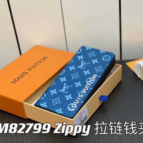 【原单精品】M82799蓝色 丝印单拉链钱包系列 Zippy 拉链钱夹