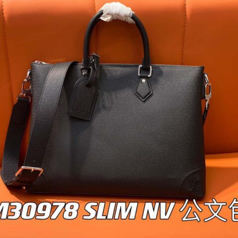 【原单精品】M30978黑色 全皮十字纹公文包系列 SLIM NV 公文包