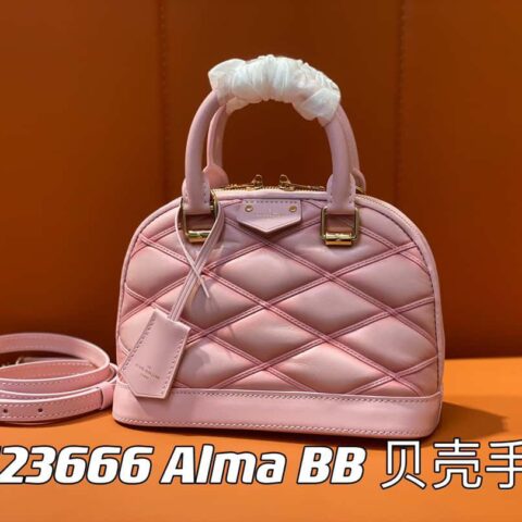 【原单精品】M23666粉色菱格 全皮贝壳包系列 Alma BB 贝壳手袋
