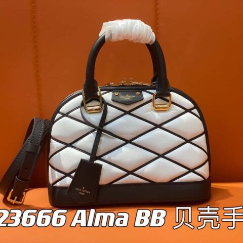 【原单精品】M23666白色菱格 全皮贝壳包系列 Alma BB 贝壳手袋
