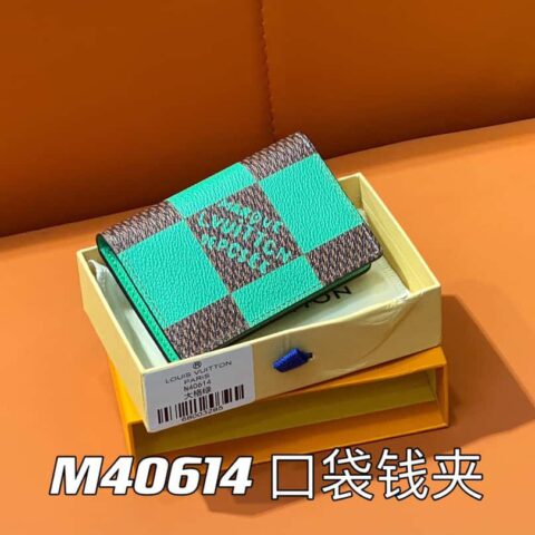 【原单精品】M40614绿色大格子 口袋钱夹钱包