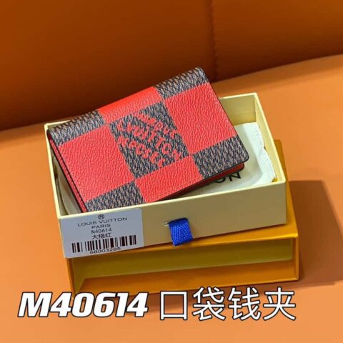 【原单精品】M40614红色大格子 口袋钱夹钱包