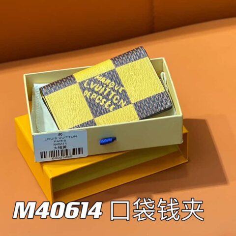 【原单精品】M40614黄色大格子 口袋钱夹钱包