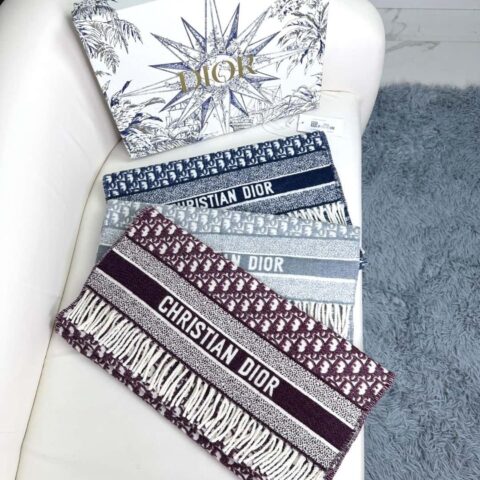 DIOR Oblique 印花/刺绣图案羊绒围巾