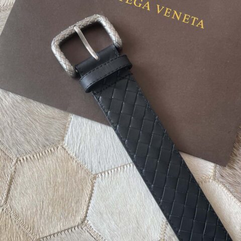 Bottega Veneta 葆蝶家 男士手工编织头层牛皮花纹雕刻针扣腰带3.5cm