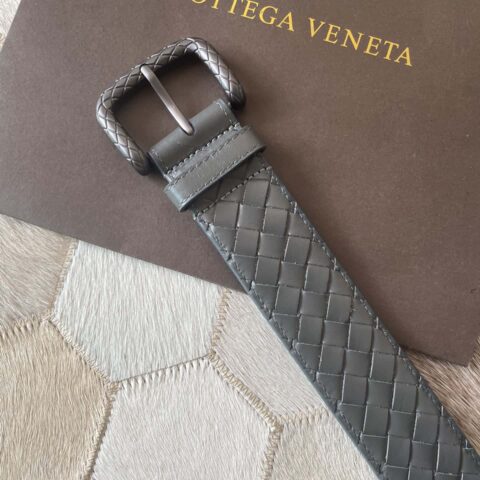 Bottega Veneta 葆蝶家 男士手工编织头层牛皮花纹雕刻针扣腰带3.5cm