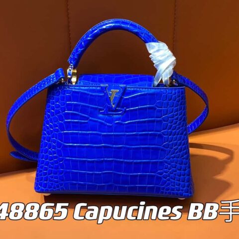 【原单精品】M48865蓝色 鳄鱼纹全皮cap那英款系列 Capucines BB手袋