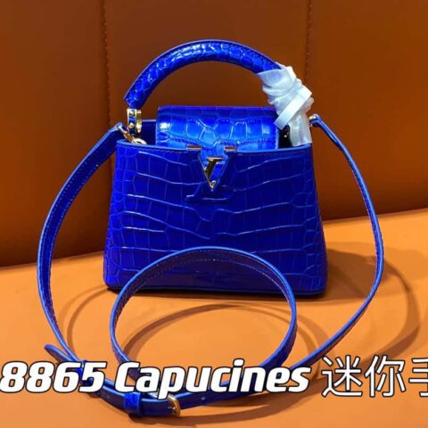 【原单精品】M48865蓝色 鳄鱼纹全皮cap那英款系列 Capucines 迷你手袋