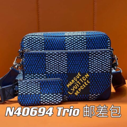 【原单精品】N40694蓝格 男包邮差包三件套系列 Trio 邮差包