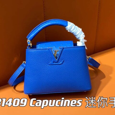 【原单精品】M81409蓝色鸵鸟 全皮cap那英款系列 Capucines 迷你手袋