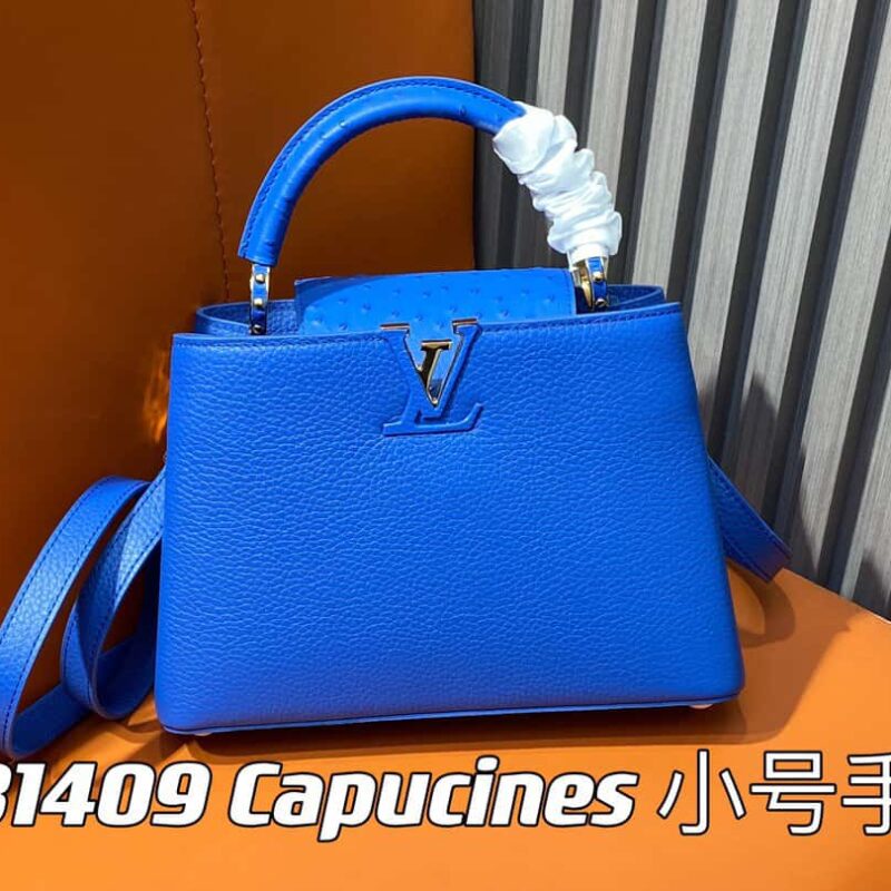 【原单精品】M81409蓝色鸵鸟 全皮cap那英款系列 Capucines 小号手袋