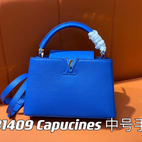 【原单精品】M81409蓝色鸵鸟 全皮cap那英款系列 Capucines 中号手袋