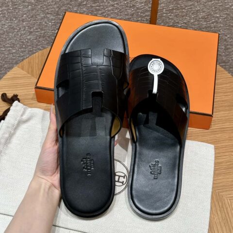 Hermès 182男士拖鞋 Men’s slippers 黑色/89/Black 鳄鱼/alligator🐊