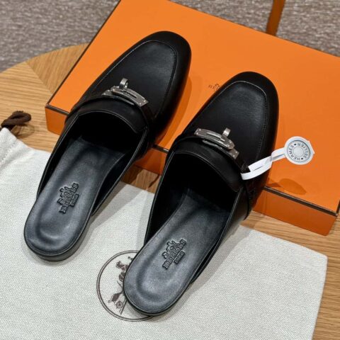 Hermès 188 OZ mule穆勒鞋半拖 黑色/ck89/noir 山羊皮拼鳄鱼/goatskin/Alligator